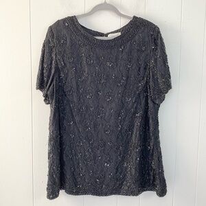 Candlelight & Champagne Black Beaded & Lace Cocktail Evening Top Plus Size 20W
